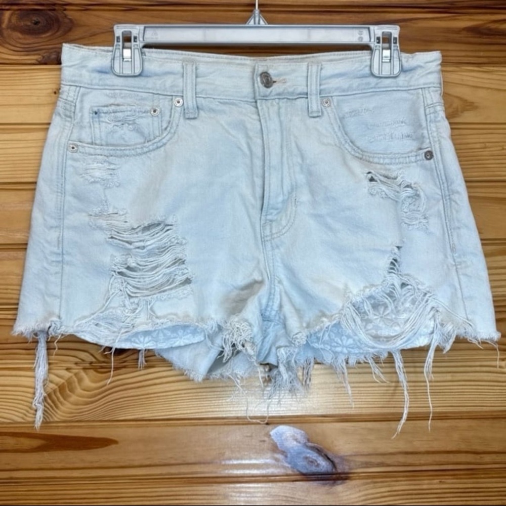 American Eagle super hi-rise festival distressed floral cut off short shorts 6